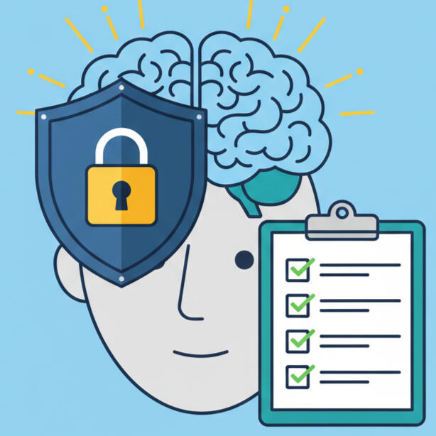 AI Ethics & Compliance Audits Brain, checklist and lock Image